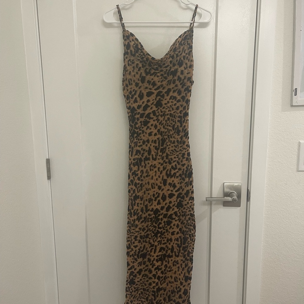 If‎ By Sea Cowl Mobwife Neck Elegant Leopard Print Midi Dress Citygirl